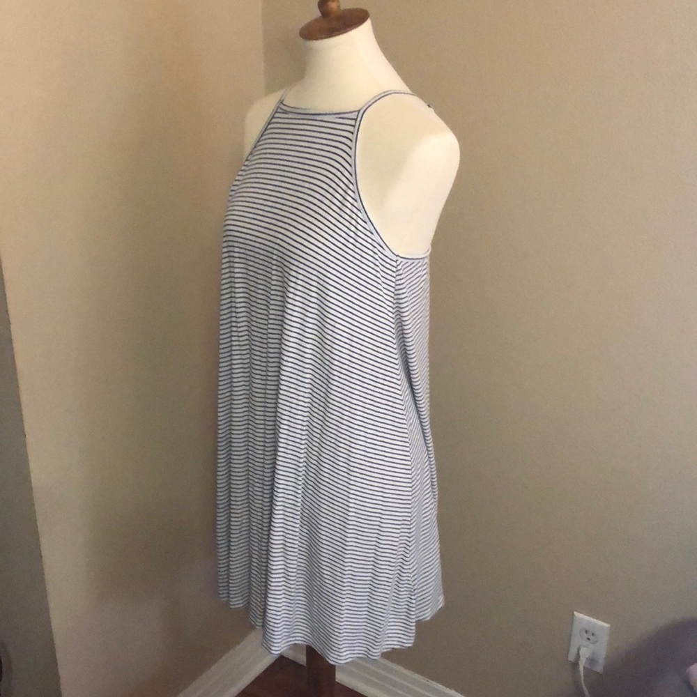 Flirty High Neck Ribbed Striped A Line Dress